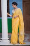 Buy_Dressfolk_Yellow Linen V-neck Handloom Saree Set _at_Aza_Fashions