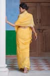 Shop_Dressfolk_Yellow Linen V-neck Handloom Saree Set _at_Aza_Fashions