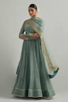 Buy_Ikshita Choudhary_Blue Chanderi, Organza Embroidery Square Neck Cadet Hand Anarkali Set _at_Aza_Fashions