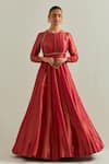 Buy_Ikshita Choudhary_Rust Organza Round Neck Red Shimmer Anarkali Set 