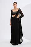 Buy_Neha Khullar_Black Viscose, Georgette Cut Work, Mirrors, Sequins Square Pre-draped Saree Set _at_Aza_Fashions