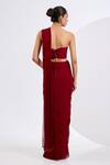 Shop_Neha Khullar_Red Viscose, Georgette, Crepe Cut Work, Mirrors, Deep Pre-draped Saree Set _at_Aza_Fashions