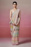 Dressfolk_Multi Color Handloom Cotton, Linen Halter Neck Saree With Blouse _at_Aza_Fashions