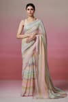 Buy_Dressfolk_Multi Color Handloom Cotton, Linen Halter Neck Saree With Blouse _at_Aza_Fashions