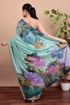 Shop_Nidhi Kejriwal_Green Tulle, Silk Sequins Hand-painted Floral Saree With Running Blouse Piece _at_Aza_Fashions