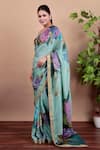Shop_Nidhi Kejriwal_Green Tulle, Silk Sequins Hand-painted Floral Saree With Running Blouse Piece _Online_at_Aza_Fashions
