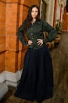 Buy_Therealb_Olive Green Cotton Collared Top And Navy Blue Skirt Set _at_Aza_Fashions