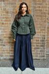 Therealb_Olive Green Cotton Collared Top And Navy Blue Skirt Set _at_Aza_Fashions