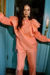 Buy_Therealb_Peach Cotton Ruffles Collared Designer Top And Pant Set _Online_at_Aza_Fashions