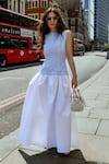 Buy_Therealb_Blue Cotton Round Neck Designer And White Dress _at_Aza_Fashions