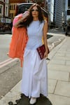 Shop_Therealb_Blue Cotton Round Neck Designer And White Dress _Online_at_Aza_Fashions