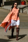 Buy_Therealb_Peach Cotton Collared Halter Neck Top And Shorts Set _at_Aza_Fashions