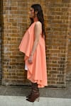 Therealb_Peach Cotton Collared Halter Neck Top And Shorts Set _Online_at_Aza_Fashions