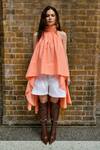 Buy_Therealb_Peach Cotton Collared Halter Neck Top And Shorts Set 