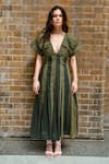 Buy_Therealb_Green Cotton Plunge Neck Designer Dress _at_Aza_Fashions