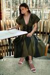 Buy_Therealb_Green Cotton Plunge Neck Designer Dress _Online_at_Aza_Fashions