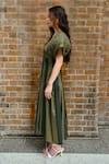 Therealb_Green Cotton Plunge Neck Designer Dress _at_Aza_Fashions