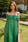 Shop_Therealb_Green Linen Open Neck Floral Embellished Dress _at_Aza_Fashions