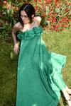 Shop_Therealb_Green Linen Open Neck Floral Embellished Dress _Online_at_Aza_Fashions