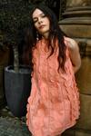 Therealb_Peach Cotton Round Neck Designer Dress With Layered Details _Online_at_Aza_Fashions