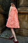 Shop_Therealb_Peach Cotton Round Neck Designer Dress With Layered Details _at_Aza_Fashions