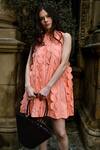 Buy_Therealb_Peach Cotton Round Neck Designer Dress With Layered Details _Online_at_Aza_Fashions