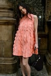 Shop_Therealb_Peach Cotton Round Neck Designer Dress With Layered Details _Online_at_Aza_Fashions