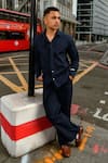 Therealb_Navy Cotton Blue Designer Shirt And Pant Set _at_Aza_Fashions