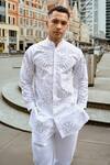 Therealb_White Cotton Embroidery Designer Shirt And Pant Set _Online_at_Aza_Fashions