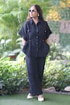 Shop_Ekavira_Black Linen Collared Shirt And Pant Set _at_Aza_Fashions