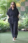 Buy_Ekavira_Black Linen Collared Shirt And Pant Set 