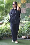 Shop_Ekavira_Black Linen Collared Shirt And Pant Set 