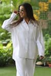 Shop_Ekavira_White Linen Collared Shirt And Pant Set _Online_at_Aza_Fashions