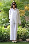 Buy_Ekavira_White Linen Collared Shirt And Pant Set _at_Aza_Fashions