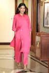 Buy_Ekavira_Pink Linen Collared Tunic And Pant Set _Online_at_Aza_Fashions