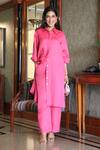 Shop_Ekavira_Pink Linen Collared Tunic And Pant Set _Online_at_Aza_Fashions