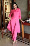 Ekavira_Pink Linen Collared Tunic And Pant Set _at_Aza_Fashions