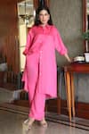 Buy_Ekavira_Pink Linen Collared Tunic And Pant Set _at_Aza_Fashions
