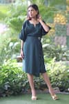 Buy_Ekavira_Green Linen V-neck Bottle Top And Skirt Set _Online_at_Aza_Fashions