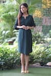 Buy_Ekavira_Green Linen V-neck Bottle Top And Skirt Set _at_Aza_Fashions