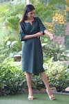 Buy_Ekavira_Green Linen V-neck Bottle Top And Skirt Set 
