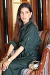 Buy_Ekavira_Green Linen Collared Bottle Dress _Online_at_Aza_Fashions