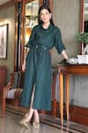 Buy_Ekavira_Green Linen Collared Bottle Dress _at_Aza_Fashions