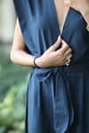 Shop_Ekavira_Blue Linen V-neck Dark Dress _Online_at_Aza_Fashions