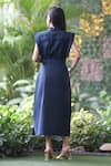 Shop_Ekavira_Blue Linen V-neck Dark Dress _at_Aza_Fashions