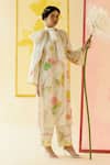 Buy_I AM Design_Ivory Silk Organza Applique, Embroidery Round Neck Work Suit Set _at_Aza_Fashions