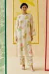 Buy_I AM Design_Ivory Silk Organza Applique, Embroidery Round Neck Work Suit Set 