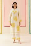 Buy_I AM Design_Ivory Silk Organza Applique, Embroidery Round Neck Suit Set With Mustard Work _at_Aza_Fashions