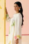 I AM Design_Ivory Silk Organza Applique, Embroidery Round Neck Work Suit Set _Online_at_Aza_Fashions