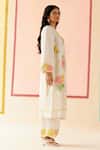 Shop_I AM Design_Ivory Silk Organza Applique, Embroidery Round Neck Work Suit Set _at_Aza_Fashions
